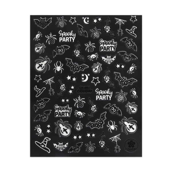 Glow in the Dark Halloween Stickers - Bats & Spiders - Black & White