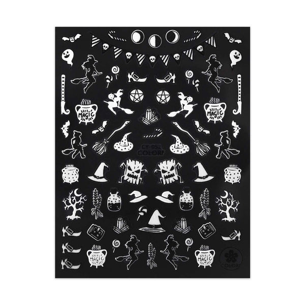 Glow in the Dark Halloween Stickers - Magic & Witches - Black & White